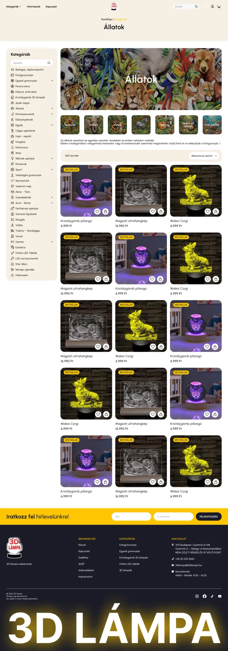 3D Lámpa: Kategória, asztali terv