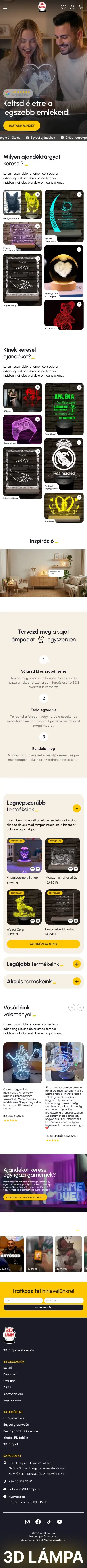 3D Lámpa: Főoldal, mobil terv
