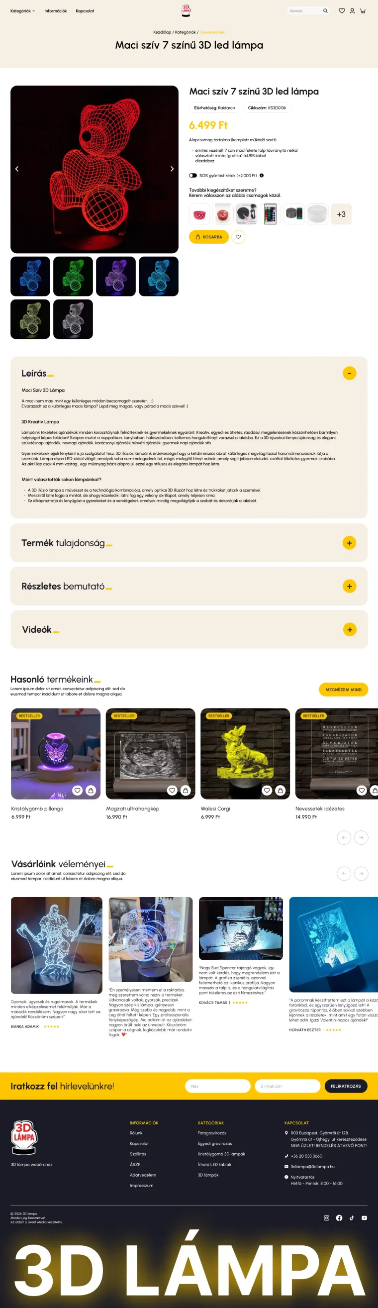 3D Lámpa: Termékoldal, asztali terv