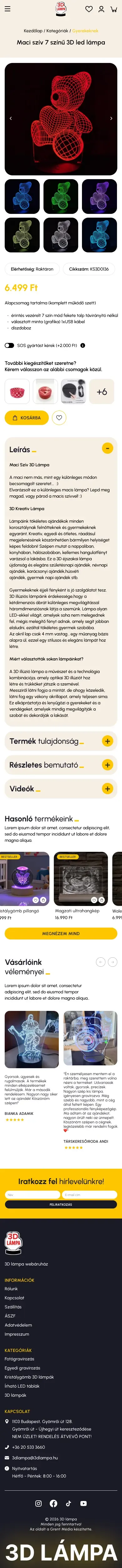 3D Lámpa: Termékoldal, mobil terv